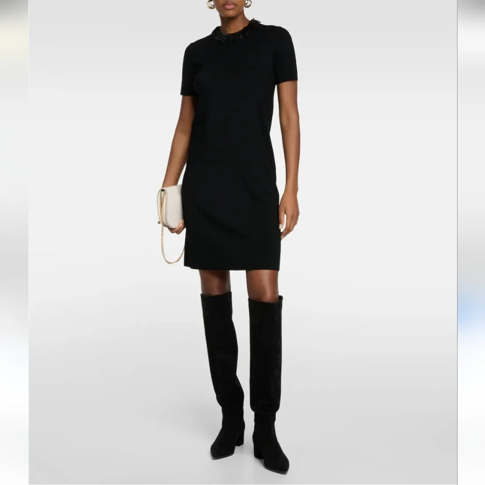 Tory Burch Sequin-embellished Merino Wool-blend Midi Dress Black Office NWOT S